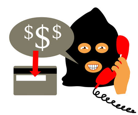The fraudster calls on the phone. Cartoon. Vector illustration.のイラスト素材