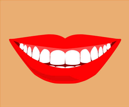 Smile with teeth on a beige background. Cartoon. Vector illustration.のイラスト素材