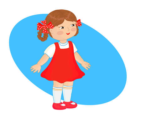 Girl in a red dress Cartoon. Vector illustration.のイラスト素材