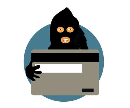 Phone scammer and bank card. Cartoon. Vector illustration.のイラスト素材