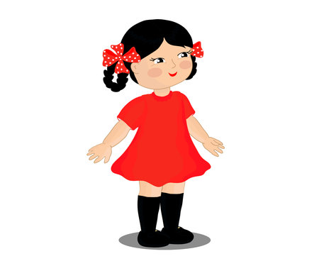Cute baby girl with pigtails on a white background. Vector illustration.のイラスト素材