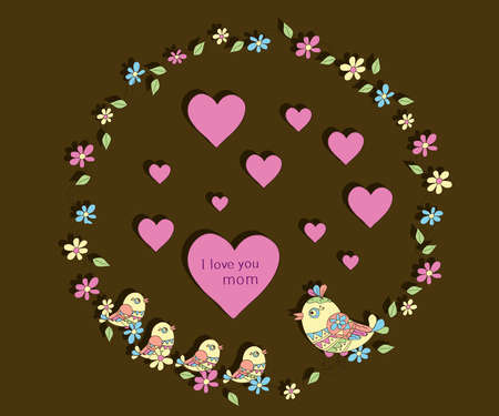 Mother bird and her chicks. Cartoon. Vector illustration.のイラスト素材