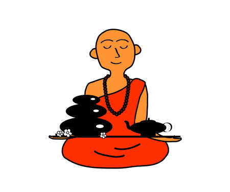 Buddhist monk, stones and tea. Vector illustration.のイラスト素材