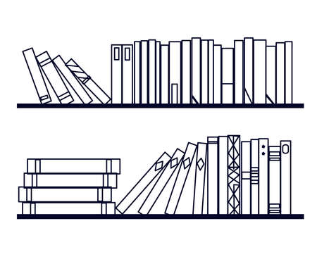 Bookshelf on white onet. Silhouette. Vector illustration.のイラスト素材