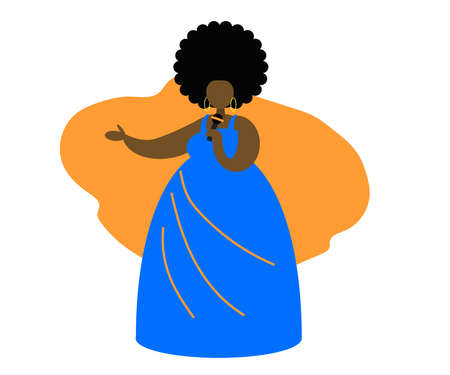 Black woman with a microphone. Singer. Vector illustration.のイラスト素材