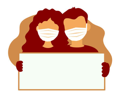 People in medical masks on their faces. Cartoon. Vector illustration.のイラスト素材