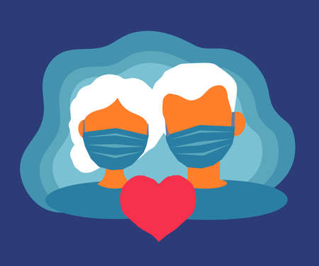 Elderly people wearing medical masks on their faces. Pandemic. Cartoon. Vector illustration.のイラスト素材