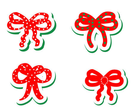 Various red bows on the background. Collection. Vector illustration.のイラスト素材