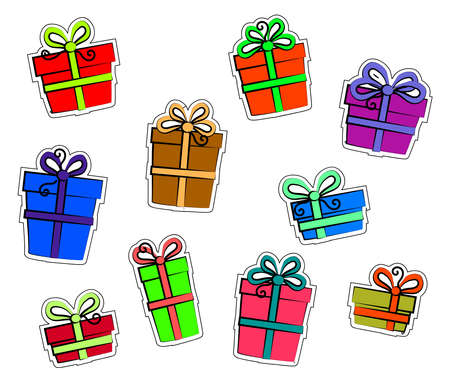 Collection of various gifts on a white background. Cartoon. Vector illustration.のイラスト素材