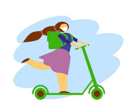 A courier on a scooter delivers food. Food delivery. Vector illustration.のイラスト素材