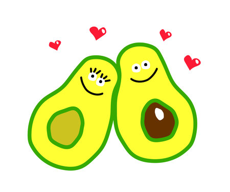 Two lovers avocado together on a white background. Vector illustration.