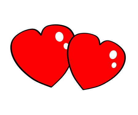 Two red hearts together on a white background. Cartoon. Vector illustration.のイラスト素材