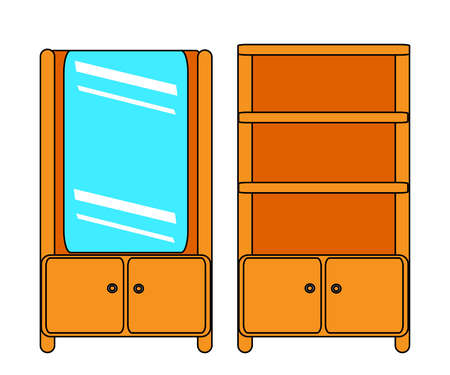 Wardrobe with a mirror on a white background. Furniture. Vector illustration.のイラスト素材