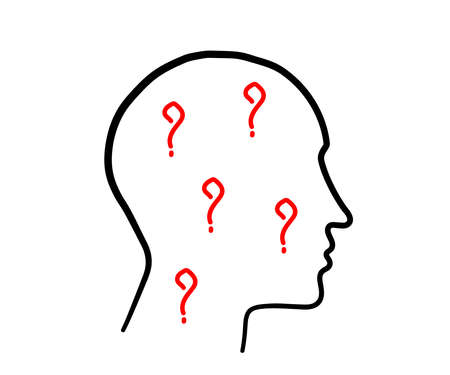 Silhouette of a head and a question mark on a white background. Sketch. Vector illustration.のイラスト素材