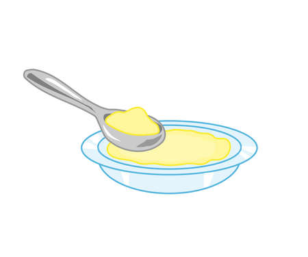 Plate with porridge on a white background. Cartoon. Vector illustration.のイラスト素材