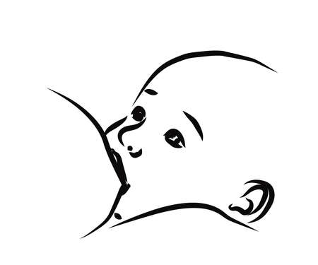 The baby is drinking breast milk. Hand drawing.のイラスト素材