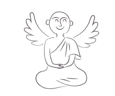 Buddhist monk sits in lotus position and dreams. sketch. Vector illustration.のイラスト素材