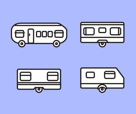 Collection of residential trailers on a blue background. House on wheels. Symbol. Vector illustration.のイラスト素材
