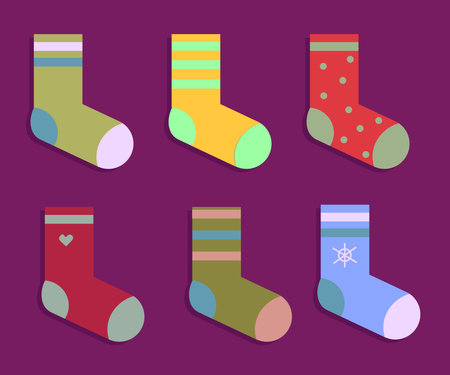 Various socks on the background. Collection. Vector illustration.のイラスト素材