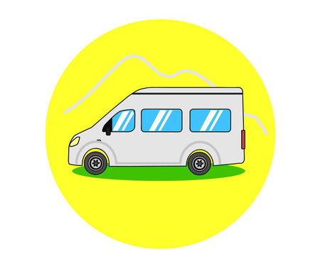 Minibus on a yellow background. Symbol. Vector illustration.のイラスト素材