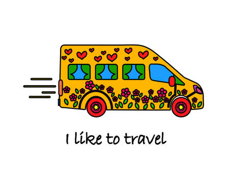 Hippie bus on a white background. Symbol. Vector illustration.のイラスト素材