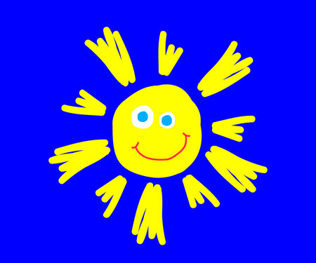 Sun on a blue background. Symbol. Vector illustration.のイラスト素材