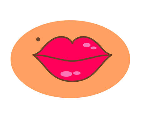 Female lips on a beige background. Cartoon. Vector illustration.のイラスト素材