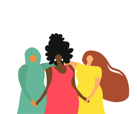 Women of different nationalities together. Cartoon. Vector illustration.のイラスト素材