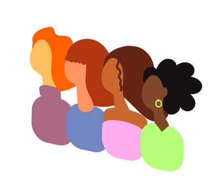 Women of different nationalities together. Cartoon. Vector illustration.のイラスト素材