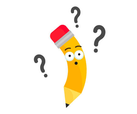 Funny pencil on a white background. Question mark. Cartoon. Vector illustration.のイラスト素材