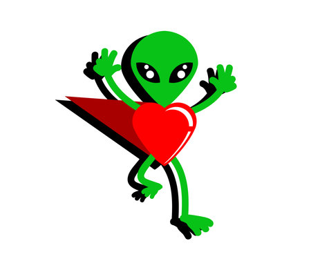 Enamored alien and heart on a white background. Cartoon Vector illustration.のイラスト素材