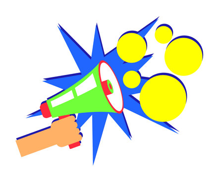 Hand holds a loudspeaker Vector illustration.のイラスト素材