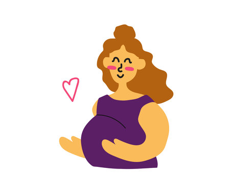 Happy pregnant woman on a white background. Cartoon. Vector illustration.のイラスト素材