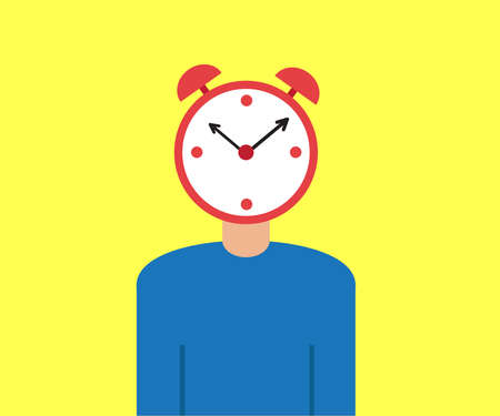 Man and clock on a yellow background. Symbol. Vector illustration.のイラスト素材