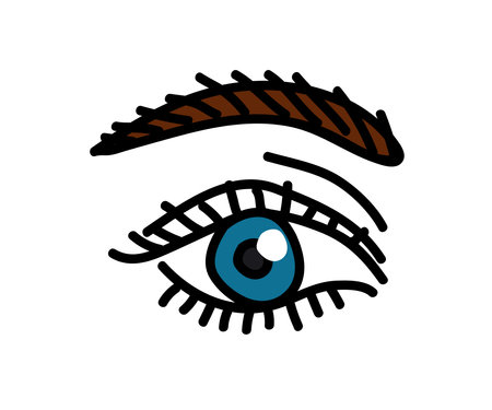 Long eyelashes and eyebrows. Eyelash extension. Salon. Vector illustration.のイラスト素材