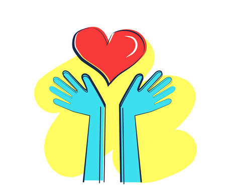 Hands and heart on an isolated background. Symbol. Vector illustration.