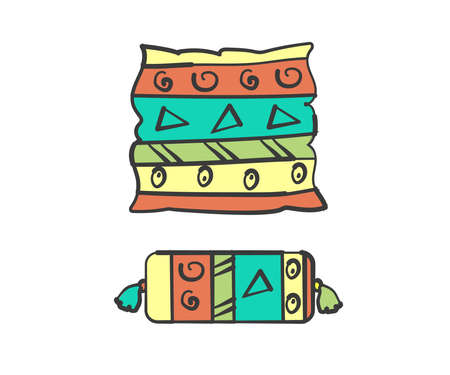 Pillow on a white background. A set of various decorative pillows. Vector illustration.のイラスト素材