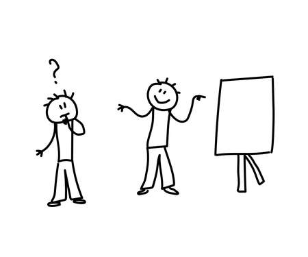 Two people at work discuss an idea and write on paper. sketch. vector illustration.のイラスト素材