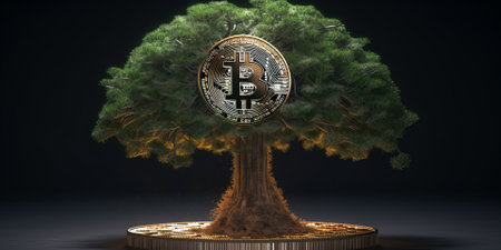 Money Tree of Dollars. Money tree concept with room for text or copy space. Dollar. Bitcoin. Cryptocurrencyの写真素材