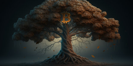 Money Tree of Dollars. Money tree concept with room for text or copy space. Dollar. Bitcoin. Cryptocurrencyの写真素材