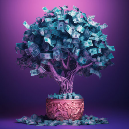 Money Tree of Dollars. Money tree concept with room for text or copy space. Dollar. Bitcoin. Cryptocurrencyの写真素材