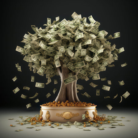 Money Tree of Dollars. Money tree concept with room for text or copy space. Dollar. Bitcoin....