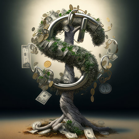 Money Tree of Dollars. Money tree concept with room for text or copy space. Dollar. Bitcoin....