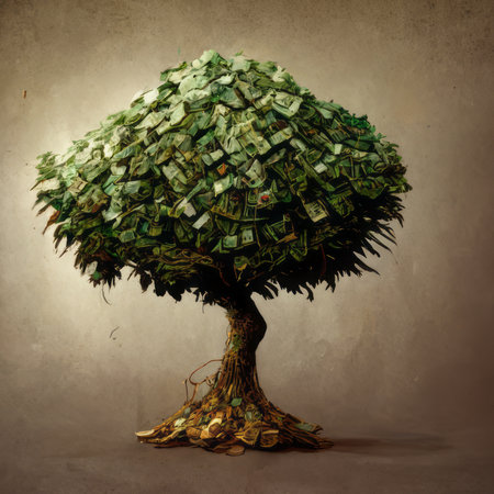 Money Tree of Dollars. Money tree concept with room for text or copy space. Dollar. Bitcoin. Cryptocurrencyの写真素材
