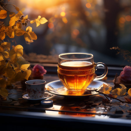 Tea autumn vibes. A hot cup of tea mixed with autumn vibes. Windowの素材