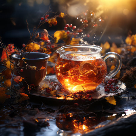 Tea autumn vibes. A hot cup of tea mixed with autumn vibes. Windowの素材