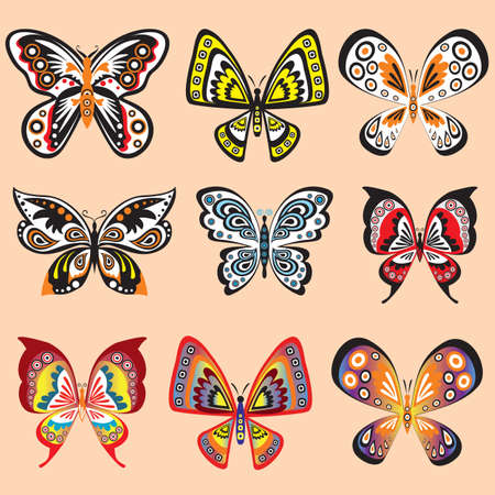 Butterfly set in vectorのイラスト素材