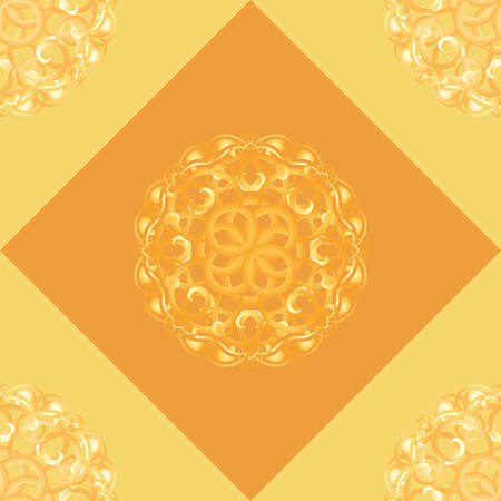 Seamless pattern with orange ornamental decor. Endless Texture. Oriental Geometric Ornament on yellow backgroundのイラスト素材
