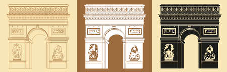 Set of Colorful Triumphal Arch (contour, colorful, black) vector Illustrations on beige backgroundのイラスト素材