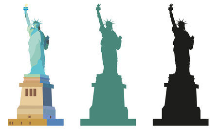 Isolated Statue of Liberty in New York Colorful, an green and black silhouettes on white backgroundのイラスト素材